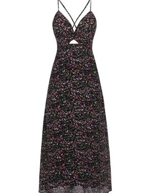 Black Floral Spaghetti -Strap Maxi Dress Romantic Cruise Resort Romantic Size M